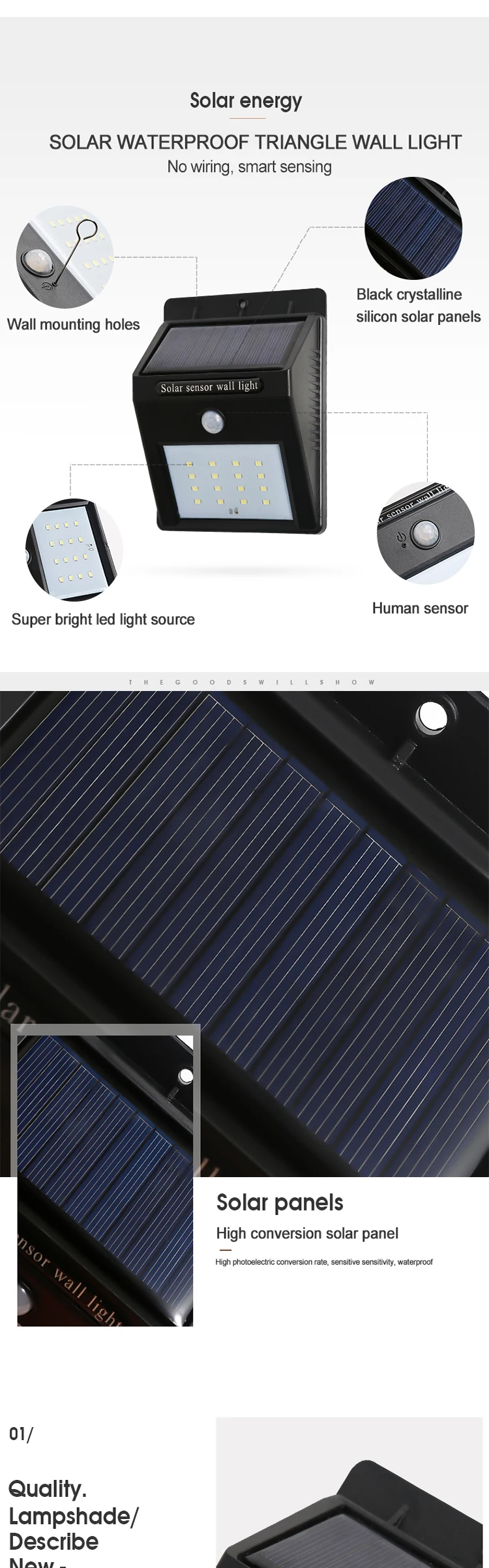 ABS Plastic Waterproof Rechargeable Battery Powered Security Outdoor Motion 3w Led Solar Sensor wall Light