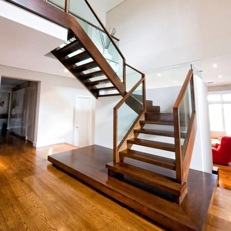 Open Riser Steel Beam U-shaped Wood Staircase With Glass Railing - Buy ...