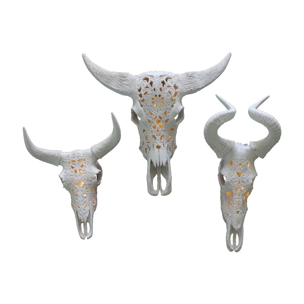 Animal Head Cow Skull Yak Hollow Skull Decoration Resin Wall Decor Skull factory