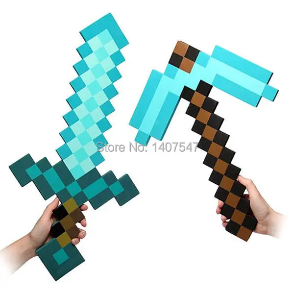 2pcs 1lot Newest Design Game Toy Diamond Sword Foam Mosaic diecast pickaxe and sword kids christmas