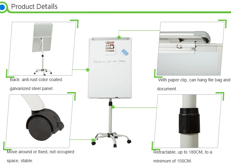 Foshan factory supplier bulletin white boards with wheels,movable whiteboard