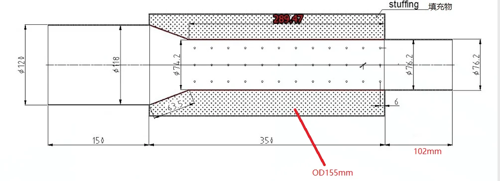 Titanium Muffler Exhaust With Perforated Pipe And Stuffing Steel Wool
