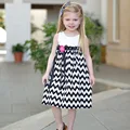 2016 New Arrival summer girl dress striped print black and red baby girl pricess dress children