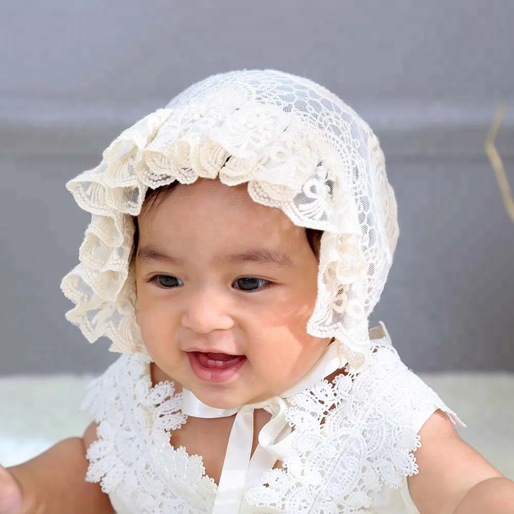 Infant Newborn Plain White Cotton Lace Baby Hat Cap Beanie Baby