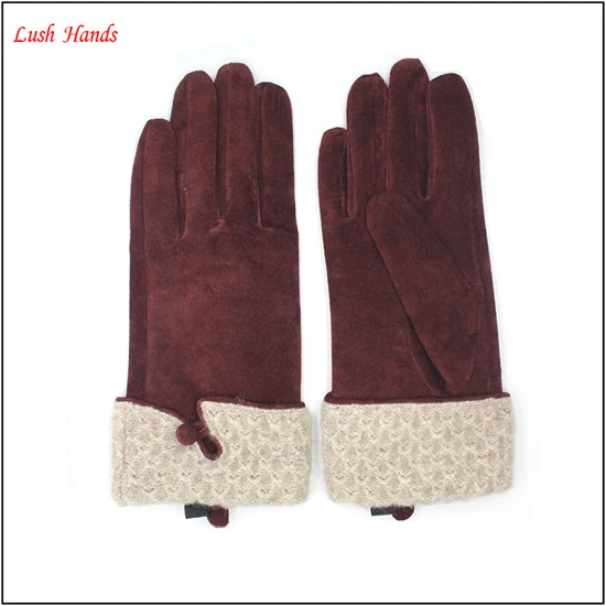 Simple style women wearing pig suede leather gloves