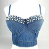 2019 Party Crystal White Pearl Denim Bra Tops Belly Dance Sexy Top