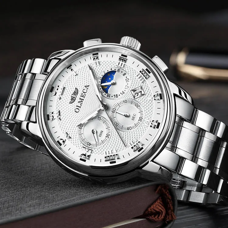 Stock Men Watch Luxury Silver Chain Band Quartz Wrist Watch Clock ...