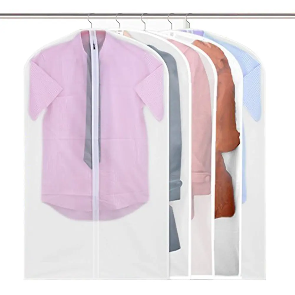 VesipaFly Garment Bags, Pack of 5 PEVA Suit Covers Storage Bag with Full Zipper, Closet Garment Cover, Semi Transparent Travel Cloth Bag for Suit, Dress, Clothes, Pants (40 '')
