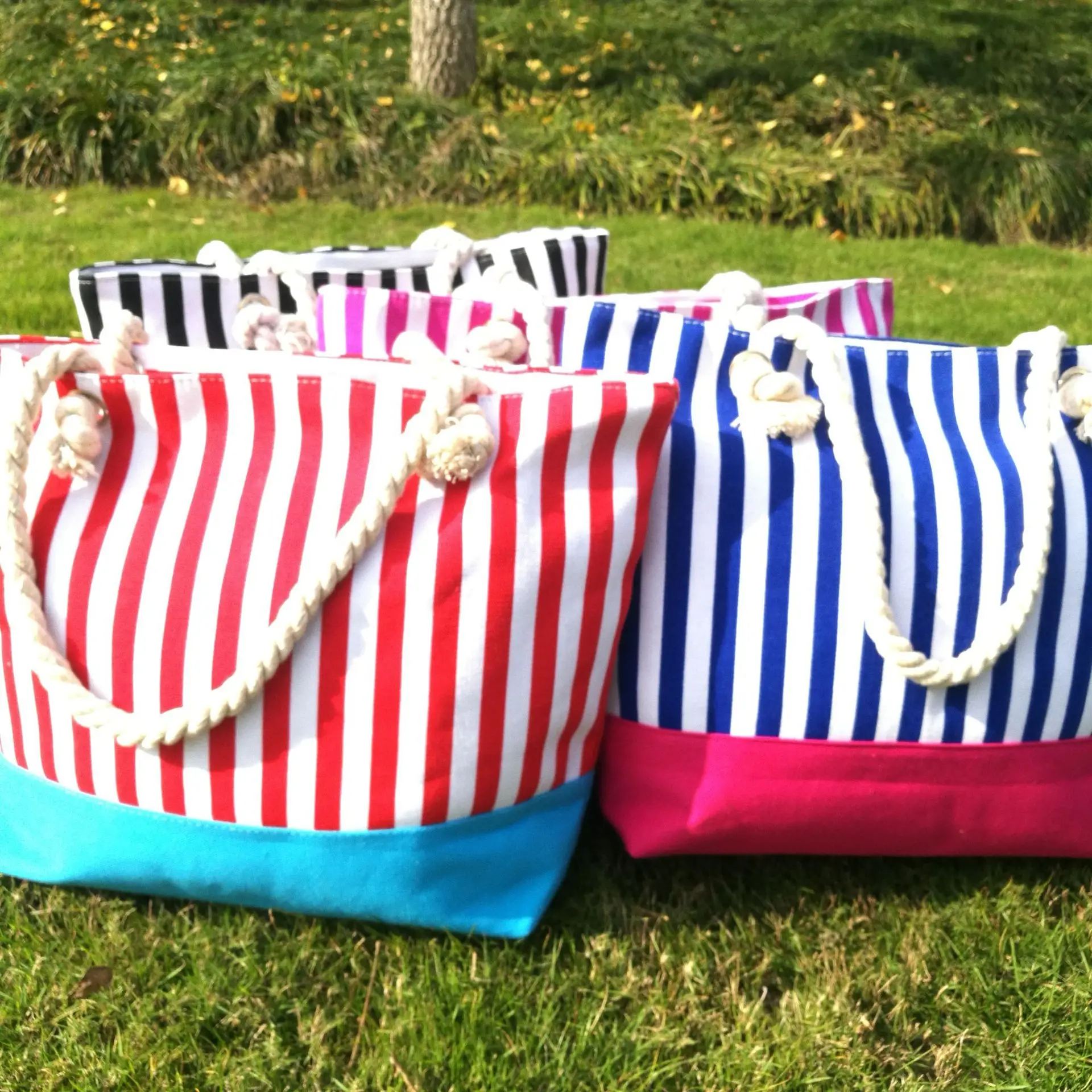 The Rainbow Stripe Canvas Bohemia Beach Bag Tote Shoulder Bags Custom ...