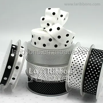 Cheap Polyester Print Black White Three dots Satin Ribbon with China