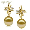 14K Carat Yellow Solid Gold Pearl Earring Jewelry Semi Mountings