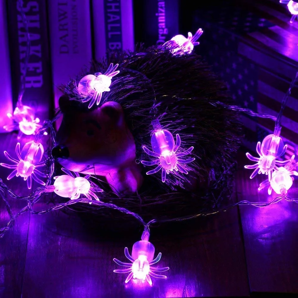 Scary atmosphere creating 7.2Ft 20L Purple LED mini spider PVC fairy string lights for Halloween decoration