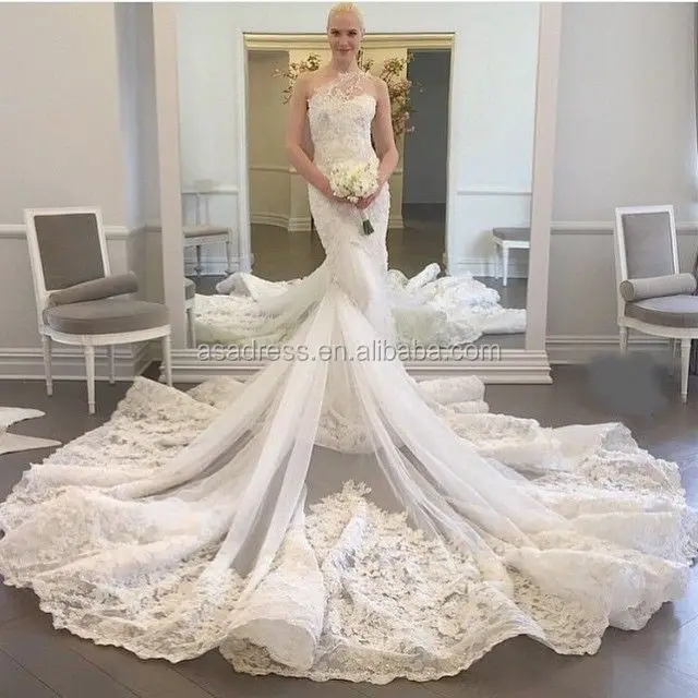 Wdwa 100 Lace Tulle Trumpet Bridal Gown One Shoulder With Long