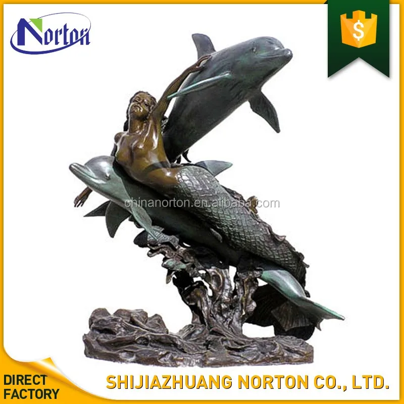 Outdoor Garden Decoration Large Mermaid Dolphin Bronze Water Fountain
