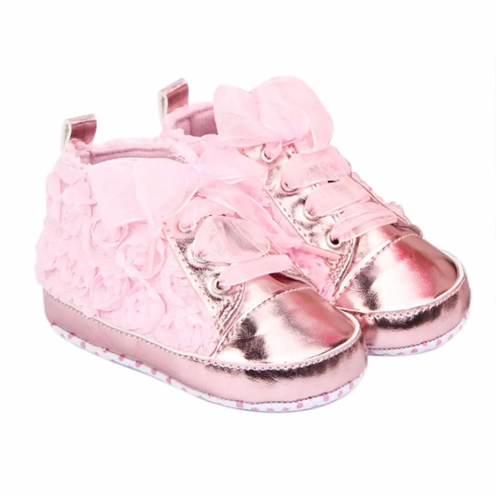 First Walkers Baby Shoes Soft Sole Rose Flowers Shoes Infant Lace Shoes
