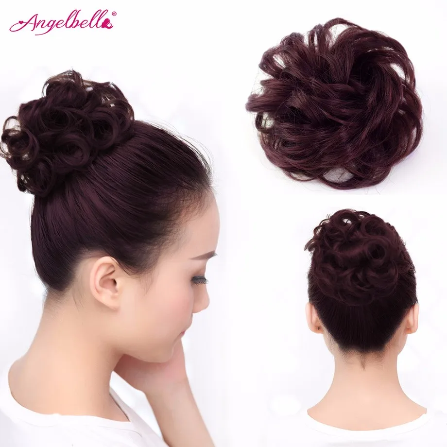 Angelbella Hair Bun Brown Red Curly Hair Extensions Scrunchie