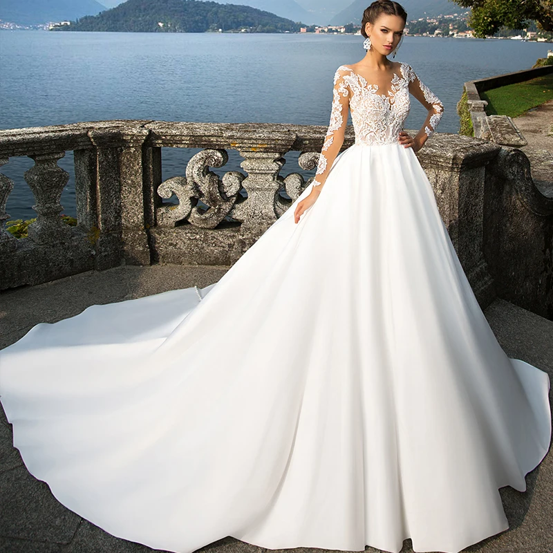 long sleeve big wedding dress