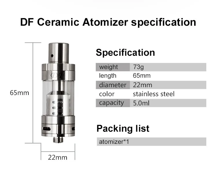 ceramic atomzier DF vaporizer 0.5ohm ceramic coil head 5.0ml big capacity vape wholesale