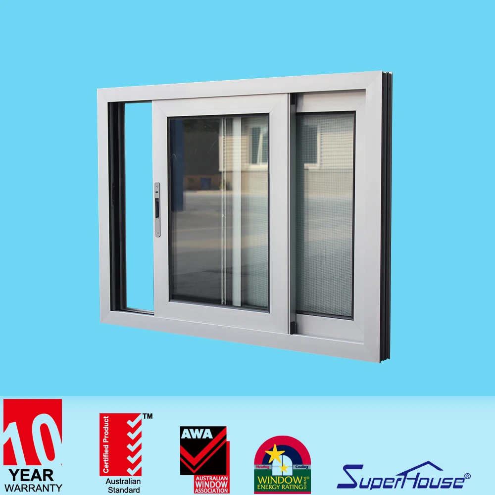 AS2047 aluminium frame 2 panels sliding glass window with stainless steel mesh