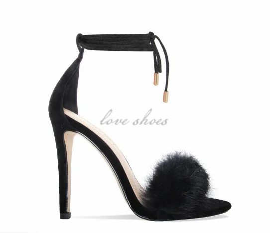 faux fur lace up heels