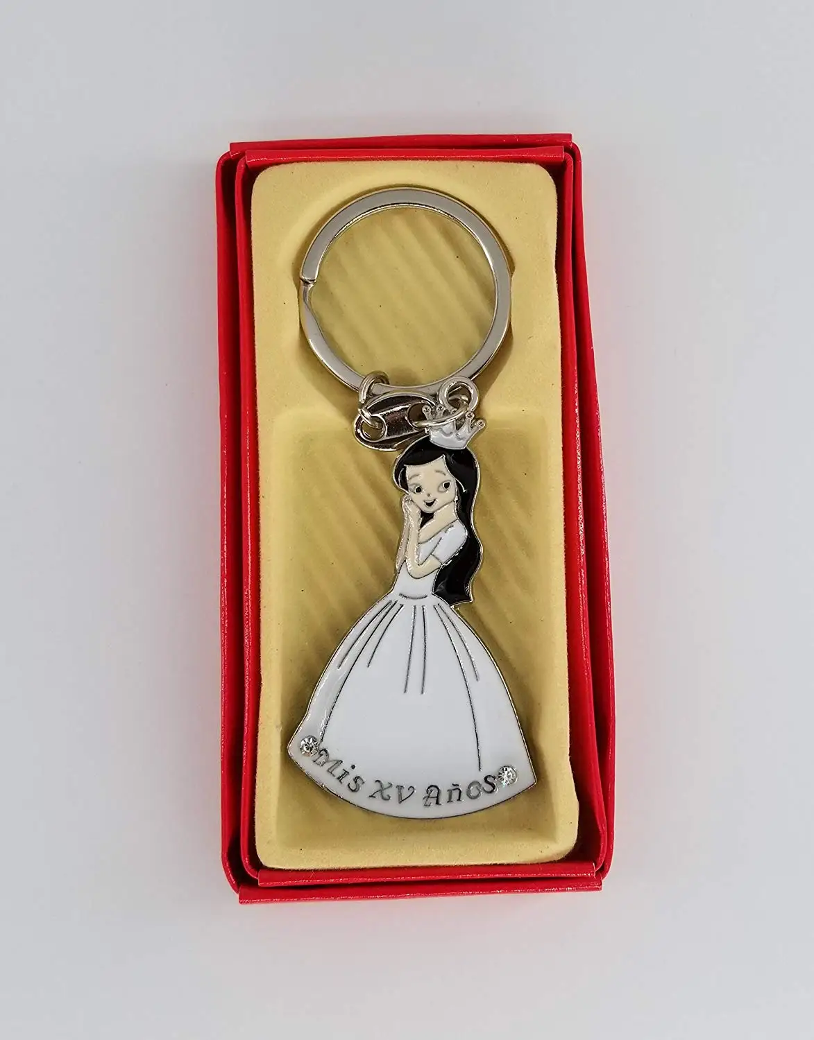 Lunaura Party Keepsake White Set of 12Girl Quinceanera 15 Lady Holding Wand Key Chain Favors