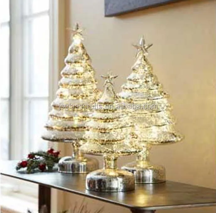 handmade table decoration glass Christmas tree shaped light,led glass tree with 3 sizes