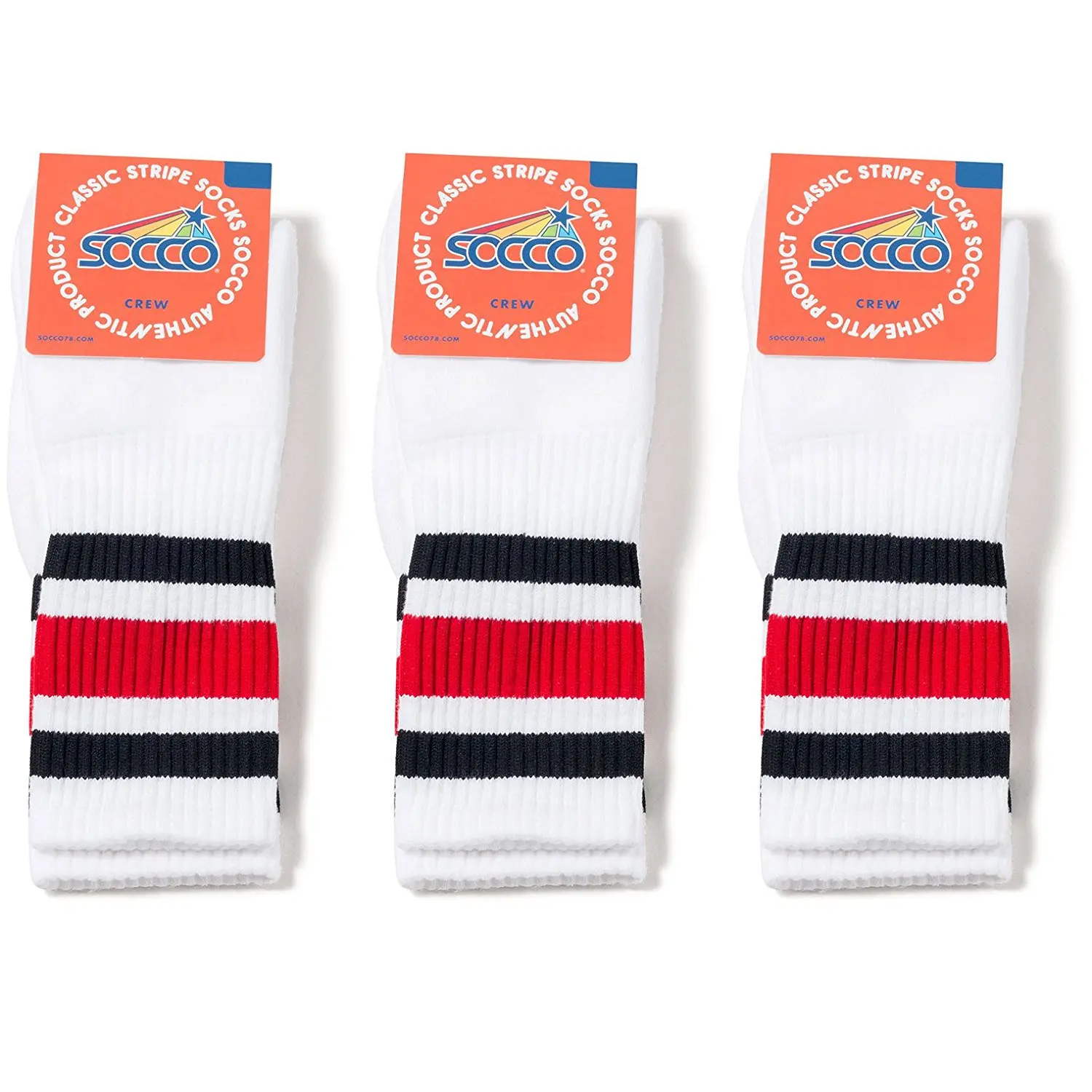 Single Pair SOCCO Socks Small//Medium Crew Stripe White//Green