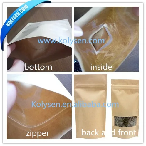 Plastic clear window Lined Kraft Paper Coffee Bean Bags