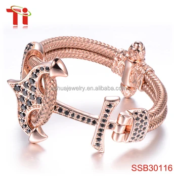 New Gold Bracelet Designs For Men Anchor Bangle Rose New Gold Bracelet Designs For Men Anchor Bangle Rose Plated Aaazircon Stone Inlay 316l