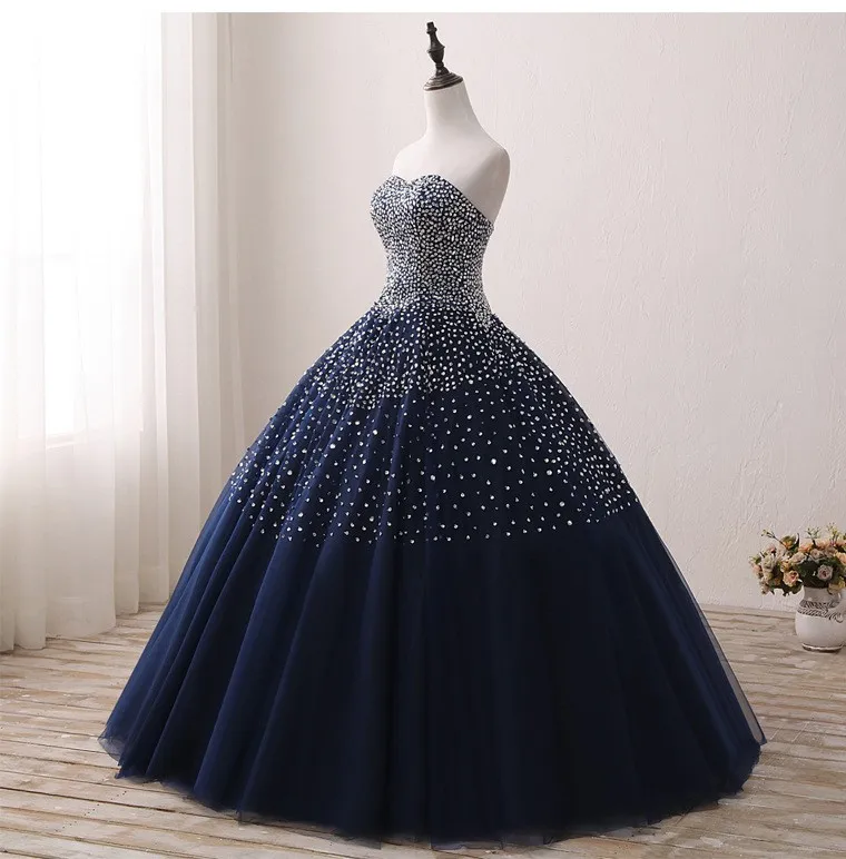 Sshb007 High Class Dresses Beaded Evening Gown Dark Blue Long Evening ...