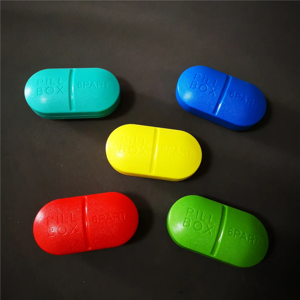 Plastic capsule shape 6 cases storage pill box