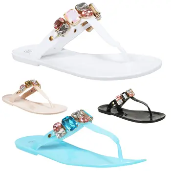 ladies diamante flip flops