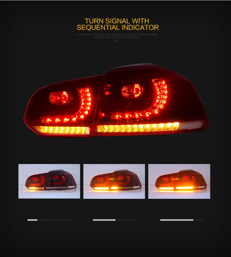 VLAND factory accessory E-MARK and wholesale for Golf 6 taillight 2008-2013 for MK6 full LED rear light with moving turn signal