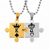 Minimalist Puzzle King Queen Necklace Jigsaw Poker Stainless Steel Pendant Lovers Necklace