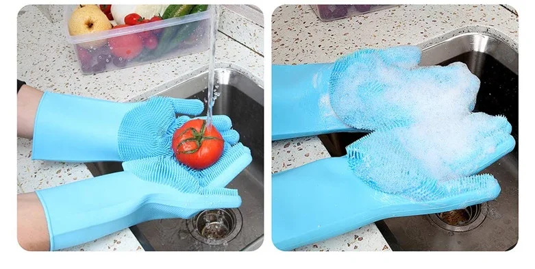 thin waterproof heat resistant kitchen reusable cleaning brush silicone dishwashing gloves