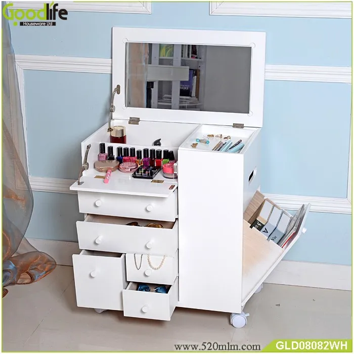New Style Movable Wooden Makeup Cabinet With Mirror Buy Wooden