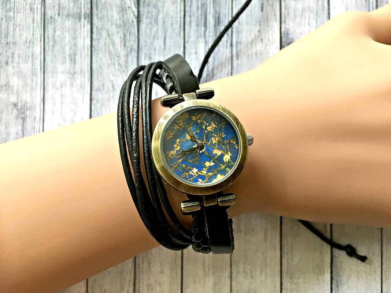 Van Gogh Wrap Bracelet Leather Watch, Leather Wrap Bracelet Watch, Leather Wrap Art Watch, Vintage Retro Wrap Bracelet Watch, Wrap Genuine Leather Watch 001