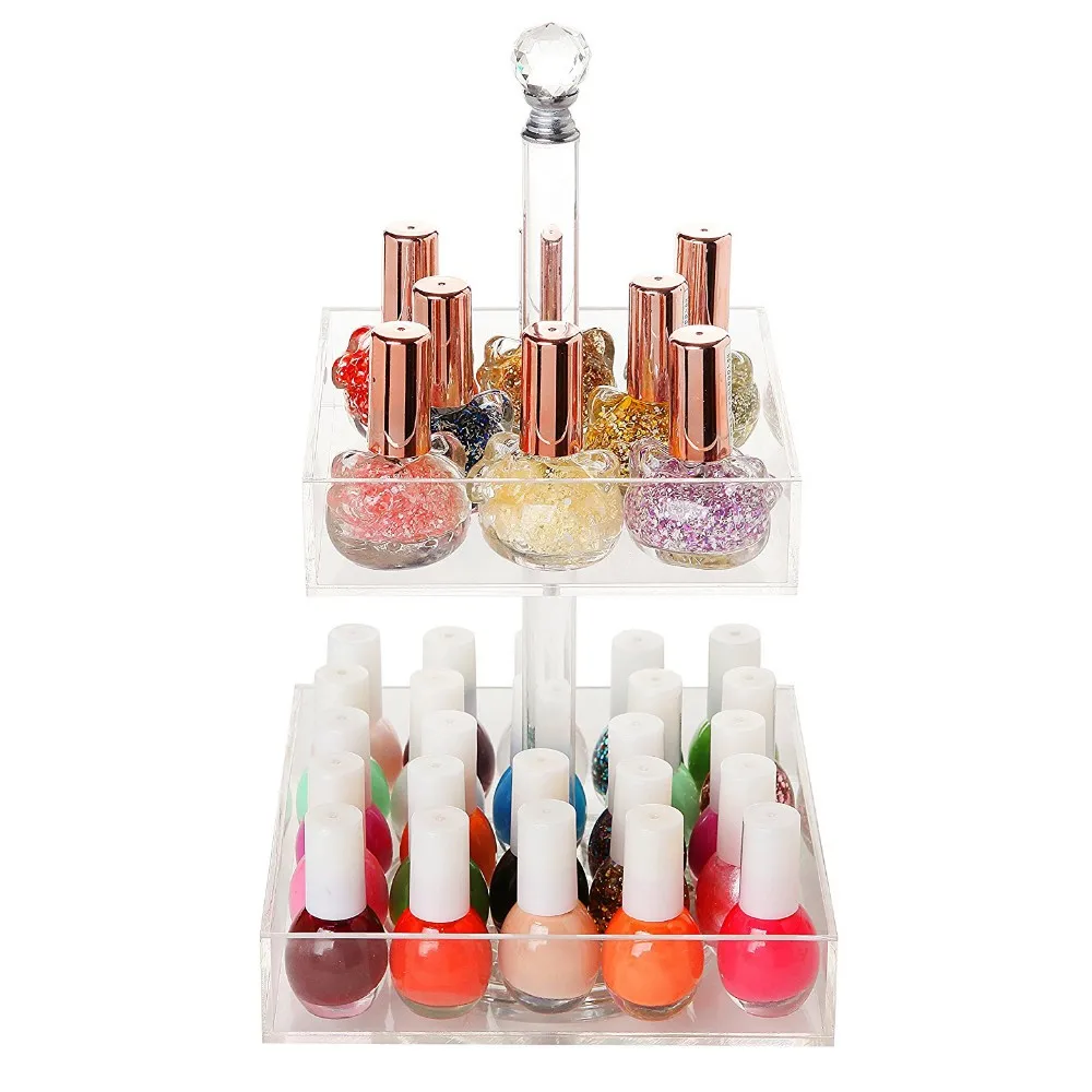 Custom Acrylic Rotating 2 Tier Nail Polish Show Rack Cosmetics