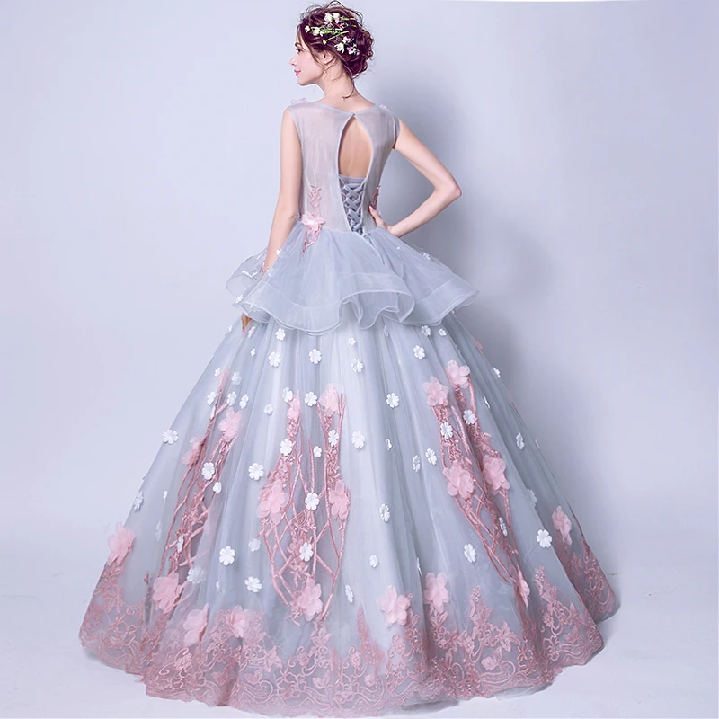 2352 Lace Wedding Dress Bowknot Design Tank Style Colored Flowers Appliqued Beautiful Wedding Dress Bridal Gown