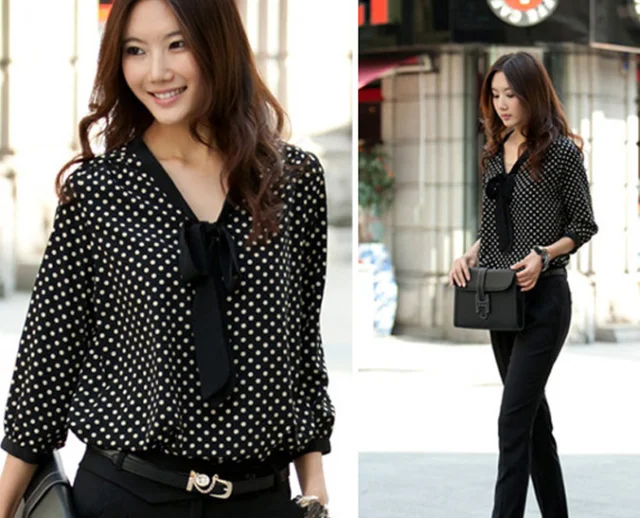 China Venta Al Por Mayor Nueva Blusa De Verano Para Mujeres Oem Lunares De Gasa De Manga Larga Nueva Moda De Mujeres El