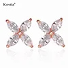 Kovtia Superior AAA Zircon Earrings Simple Cool Rose Gold Flower Ear Stud Earrings Jewelry