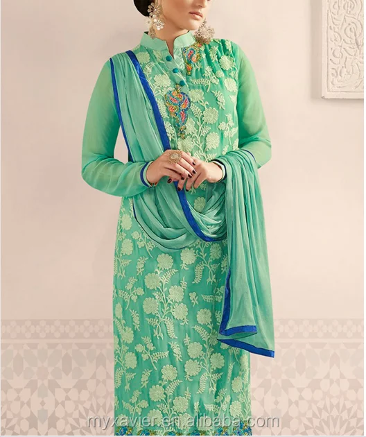 Indian Clothing Wholesale Sea Green Embroidered Straight Suit Salwars