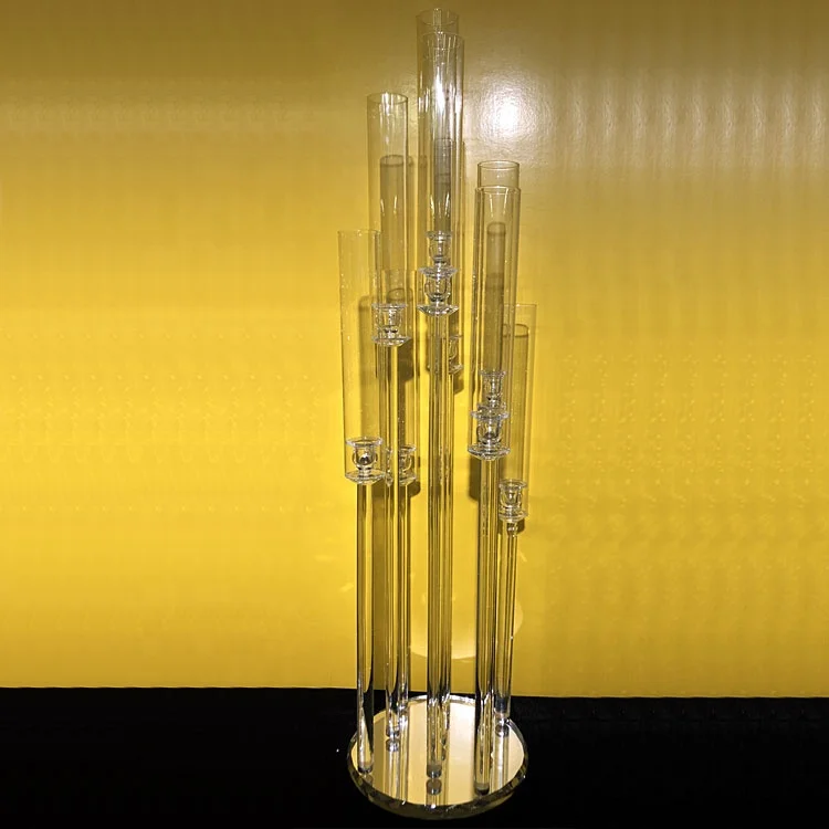 New Wedding Centerpiece Tall Glass Tubes Crystal Candle Holders And Crystal Candelabra 9 Arms