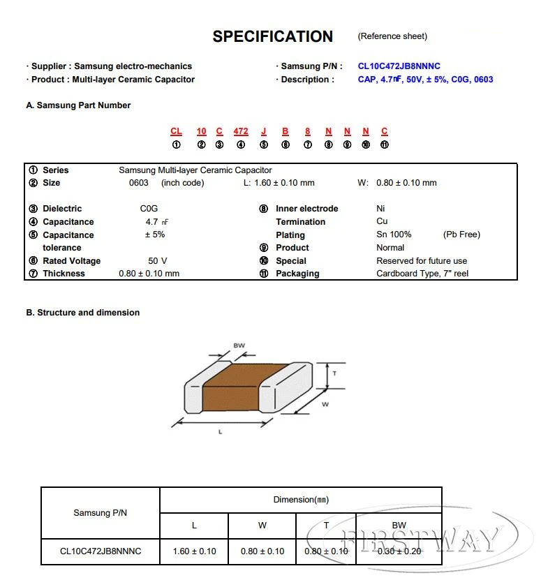1608 472j Npo Mlcc Cl10c472jb8nnnc 4.7nf 50v C0g 0603 Smd Ceramic ...