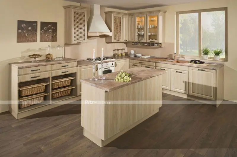 Houtnerf keuken, houten constructie eiken moderne keuken kasten ...