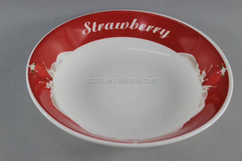 9inch Melamine Suop Plate Plastic Deep Plate Strawberry Print