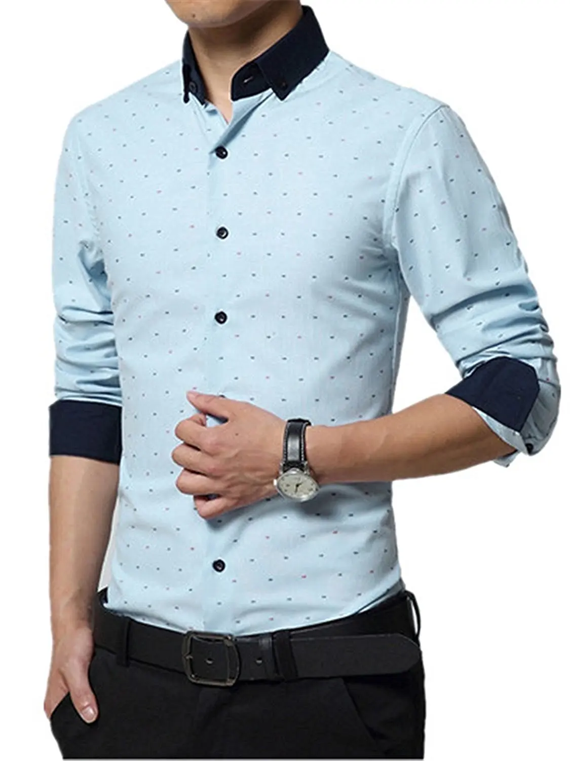 LOKOUO Fashion Shirt Beautiful Flowers Printing Casual Long-sleeved Shirts Slim Fit Asian size