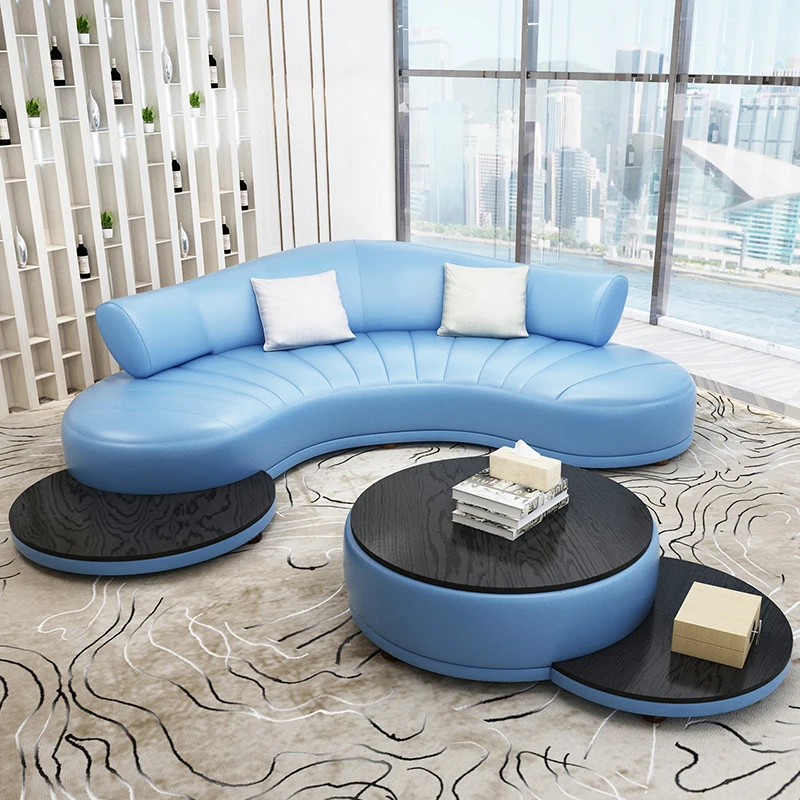 Sky blue European Solid Wood Genuine Leather or PU recliner sofa  new design luxury hotel lobby furniture large sofas
