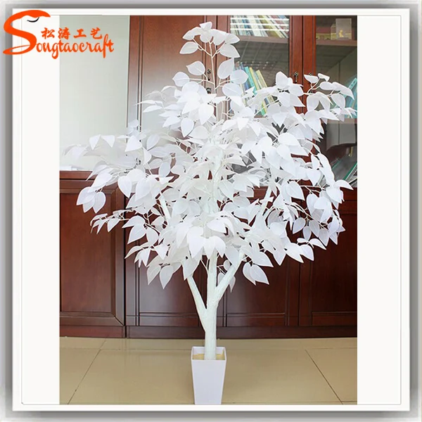 White Artificial Ficus Leaf Tree Plants Of Leaves For Wedding Decor