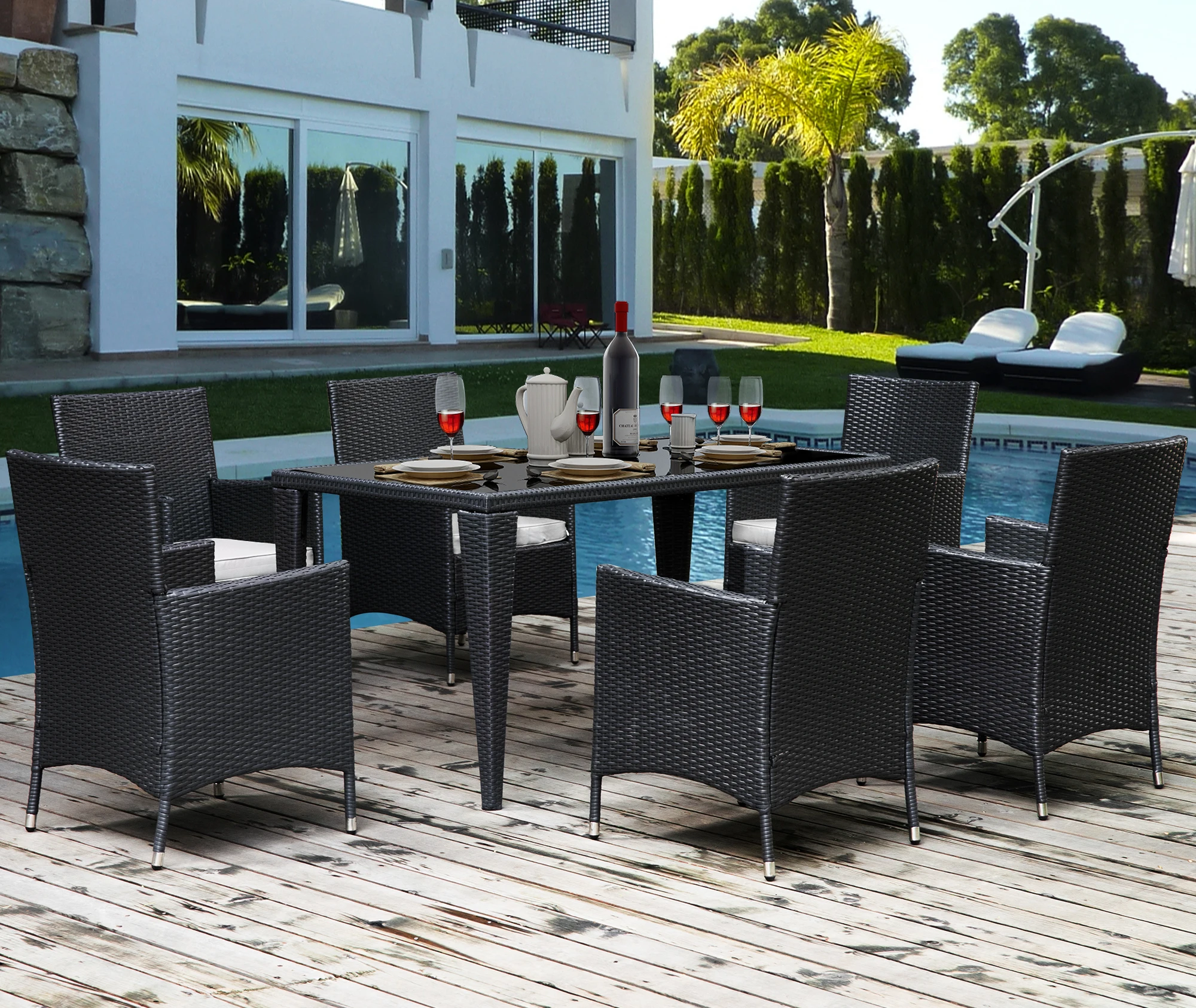 Toq quality home furniture USA free shipping Moden 7pcs Outdoor Garden Patio dinning set Furniture Sets